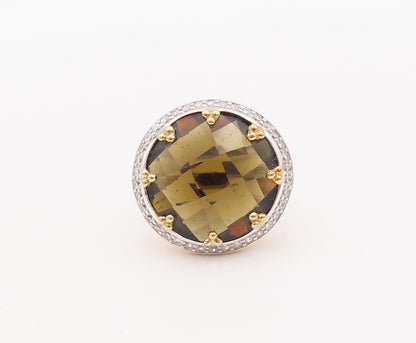 925 Sterling Silver Vintage Ring Round Cut Smoky Quartz Halo Topaz Sz 7  RG29314