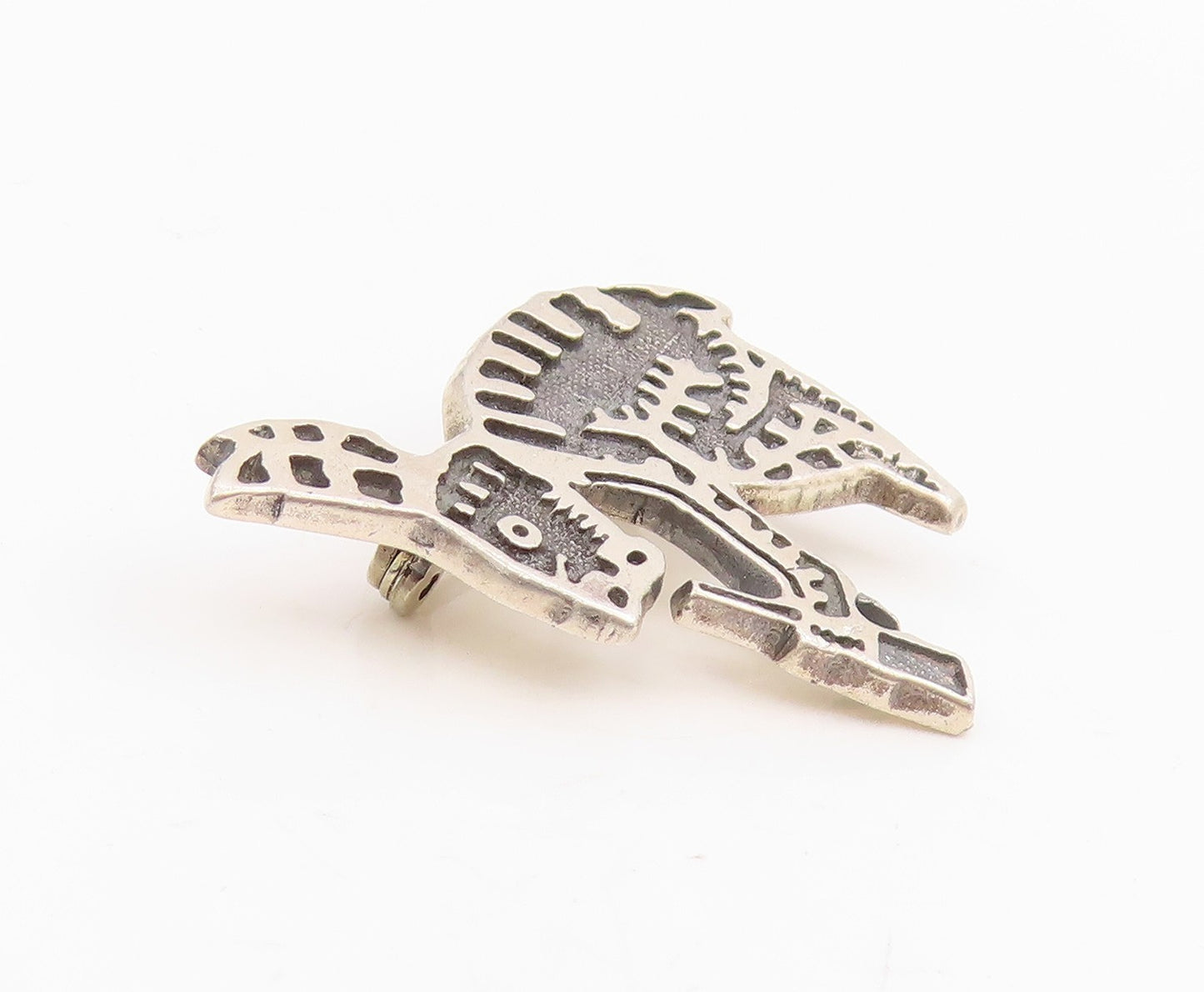 925 Sterling Silver Vintage Brooch Pin Modernist Tribal Animal Motif  BP12248