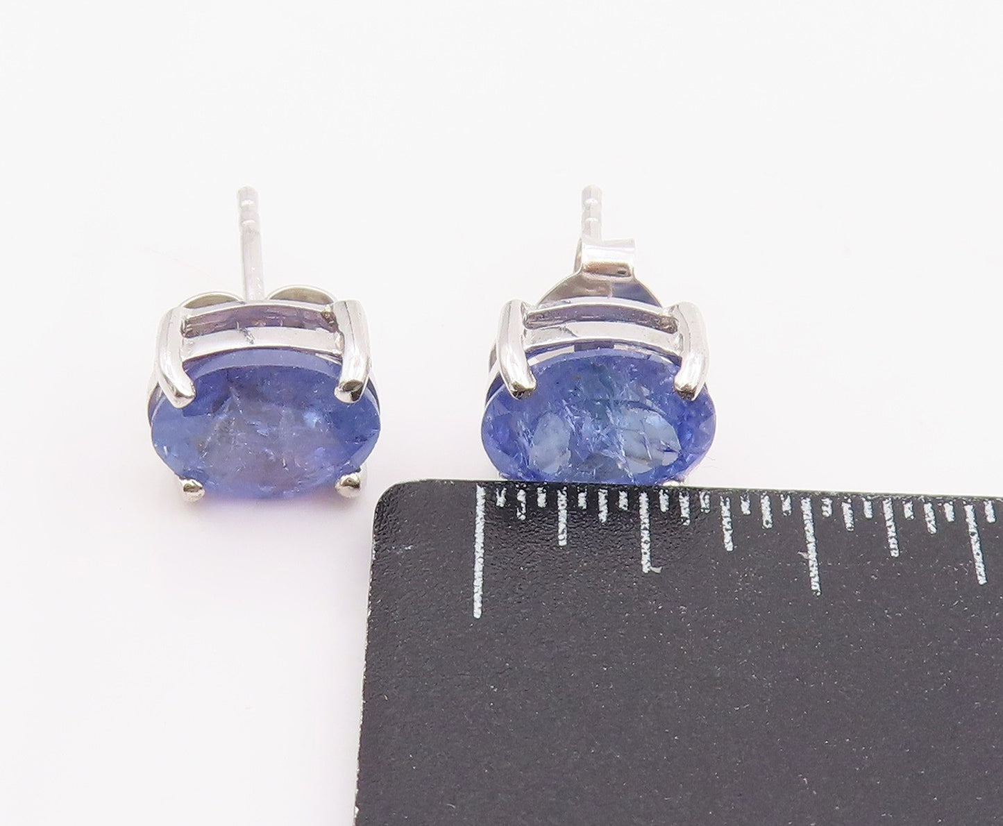 925 Sterling Silver Vintage Earrings Minimalist Oval Cut Tanzanite Studs EG13824