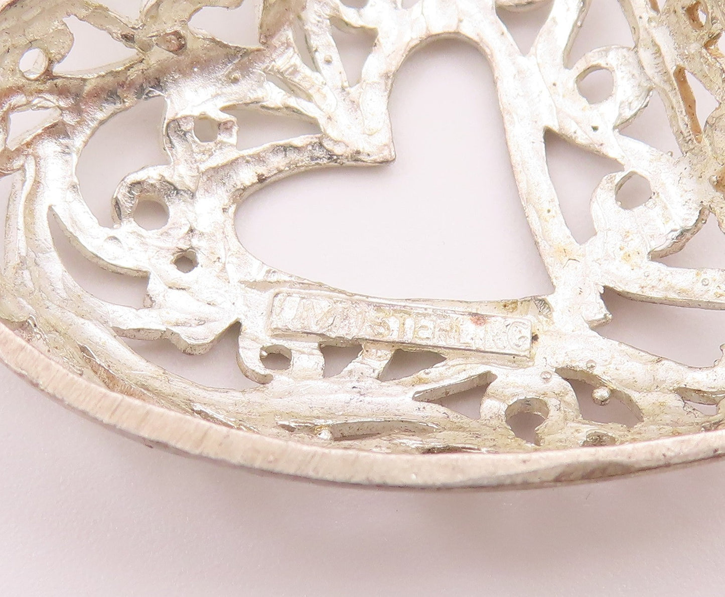 925 Sterling Silver  Vintage Shiny Diamond Cut Love Heart Pendant  PT17057
