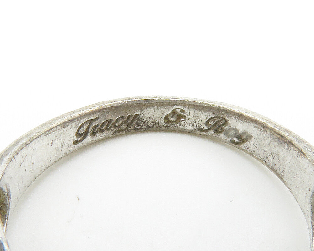 925 Sterling Silver  Vintage Topaz Love Hearts Swirl Band Ring Sz 7  RG14544