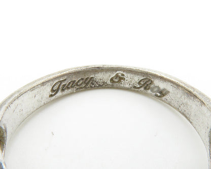 925 Sterling Silver  Vintage Topaz Love Hearts Swirl Band Ring Sz 7  RG14544