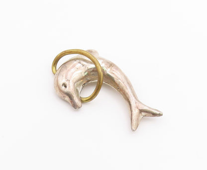 MEXICO 925 Sterling Silver  Vintage Leaping Dolphin 2 Tone Brooch Pin  BP6502