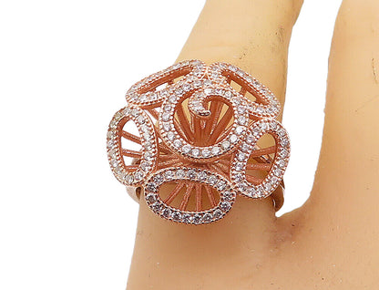 925 Sterling Silver  Topaz Rose Gold Plated Statement Ring Sz 7.5  RG7281