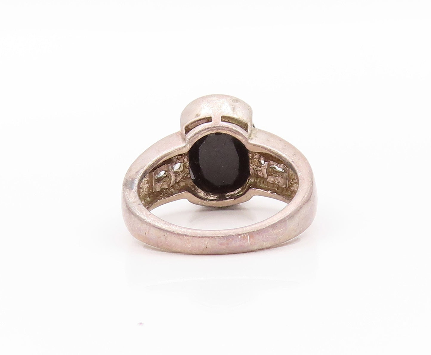 925 Sterling Silver Vintage Ring Minimalist Oval Onyx Round CZ  Sz 7  RG32332