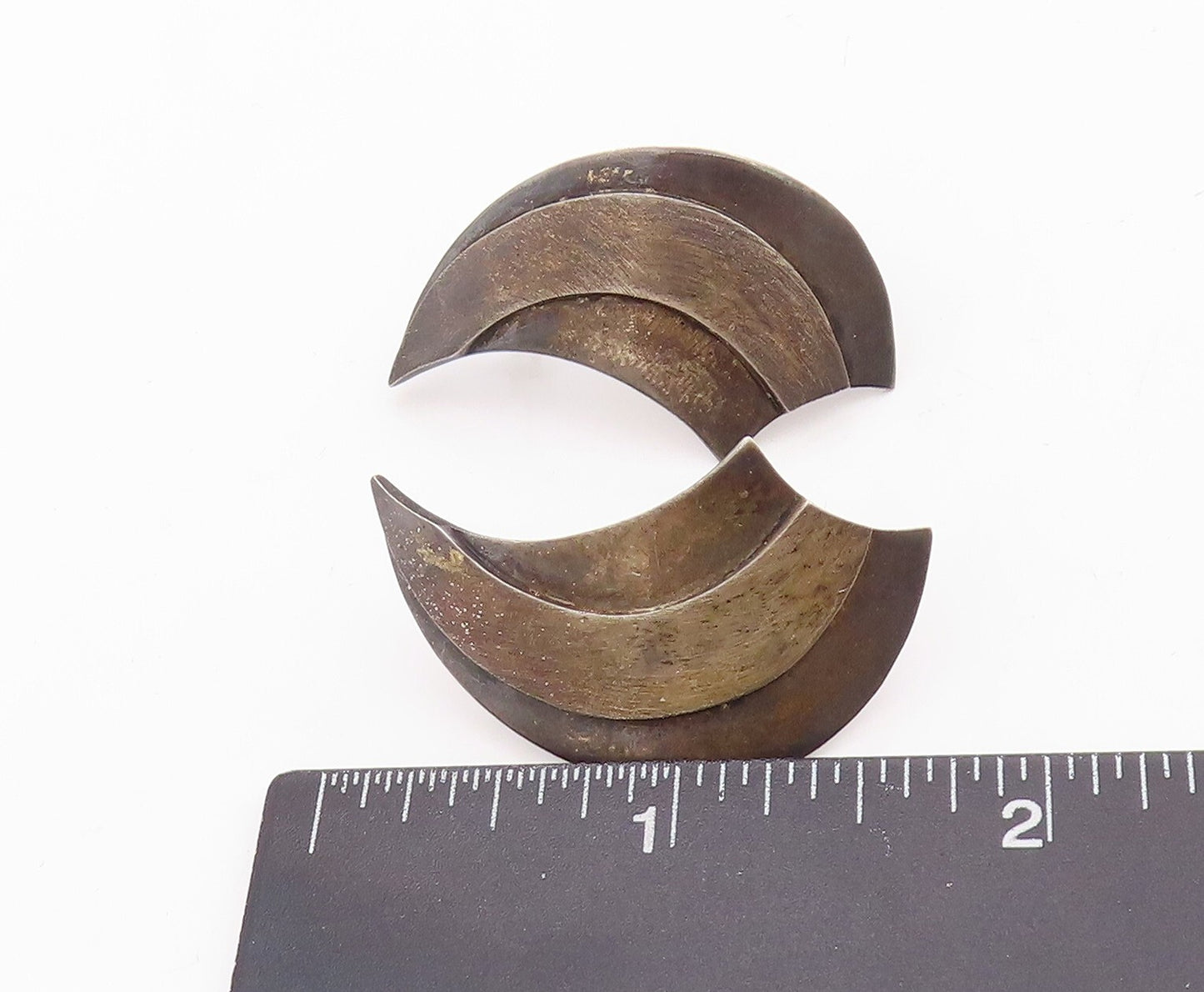 925 Sterling Silver Vintage Earrings MEXICO Dark Tone Carved Horns   EG13177
