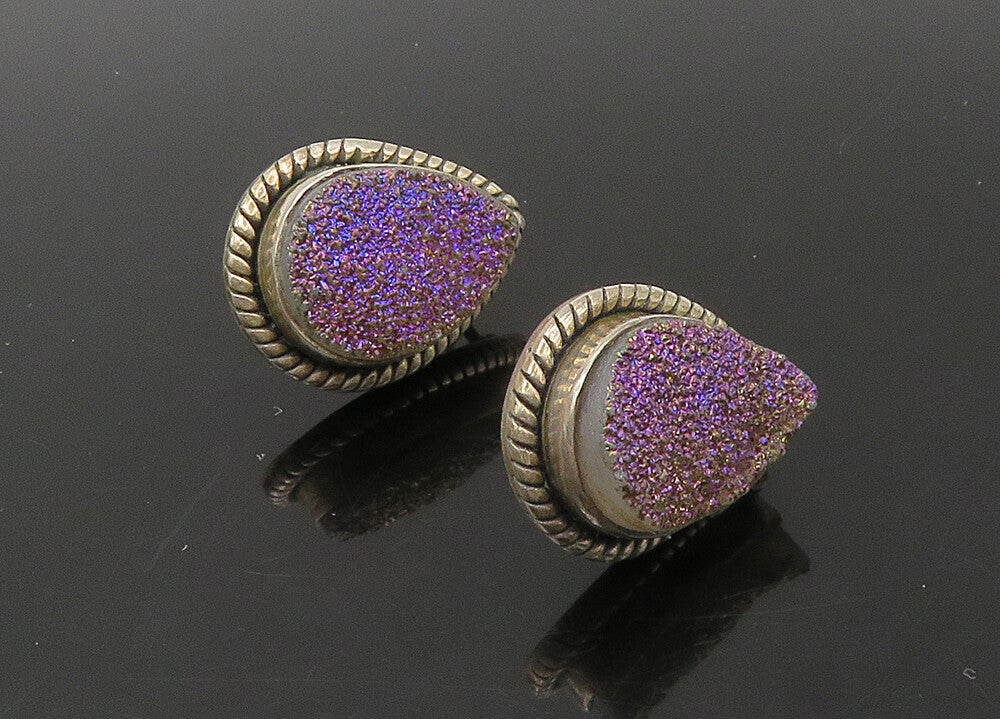 NICKY BUTLER 925 Silver  Vintage Purple Druzy Stone Drop Earrings  EG11166