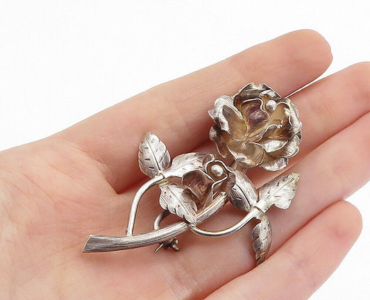 MEXICO 925 Sterling Silver  Vintage Sculpted Single Flower Brooch Pin  BP2738