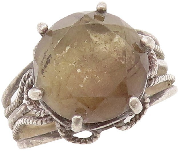925 Sterling Silver Vintage Ring Dark Tone Round Cut Smoky Quartz  Sz 6  RG31144