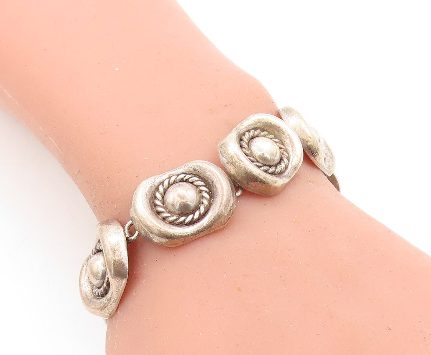 ZINA 925 Sterling Silver  Vintage Dark Tone Twist Dome Chain Bracelet  BT1836