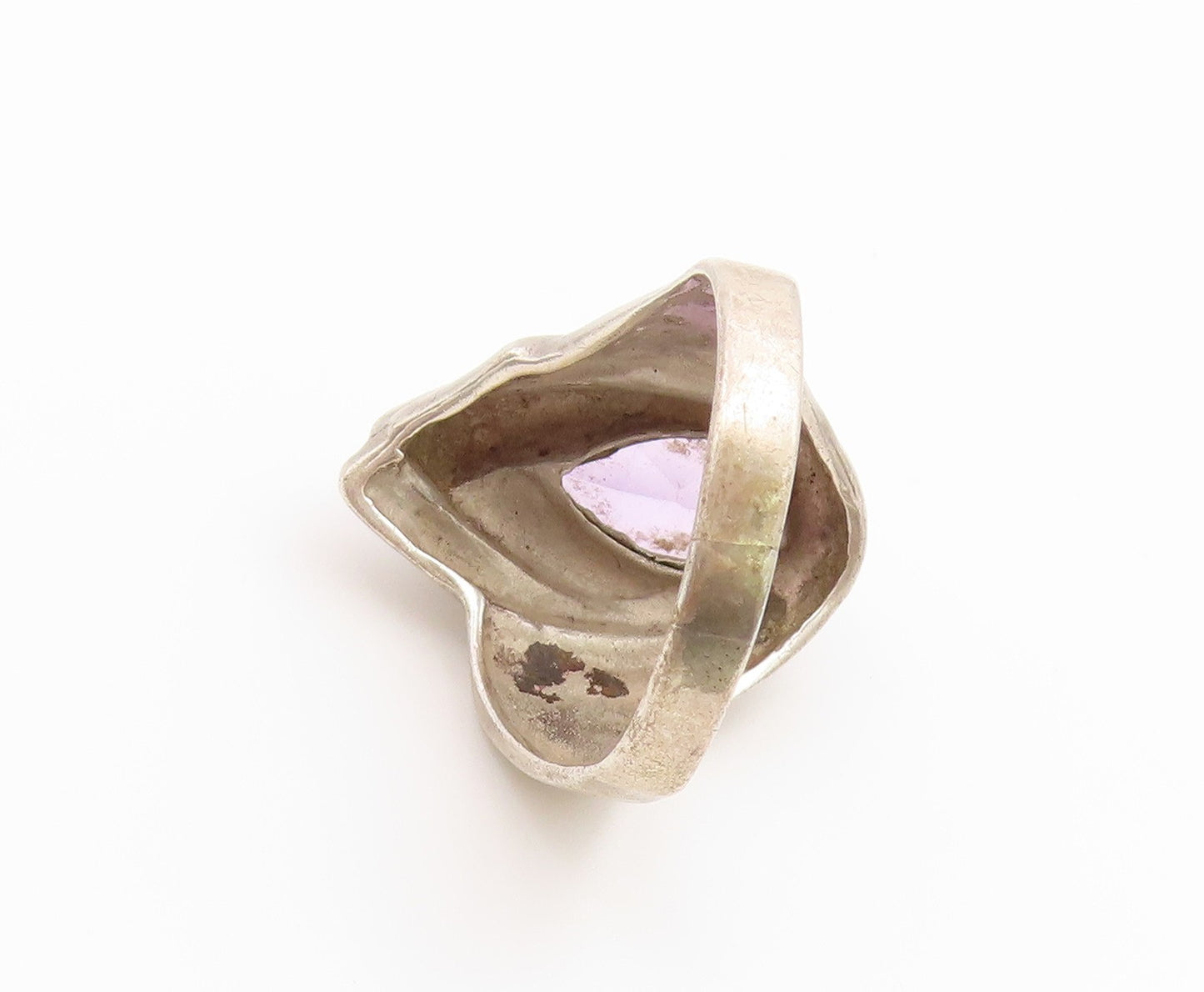 925 Sterling Silver Vintage Ring Pear Cut Amethyst Ribbed Band  Sz 10  RG36705