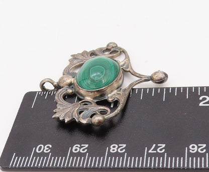 925 Sterling Silver Vintage Pendant TERNER Floral Oval Malachite Heart  PT23493