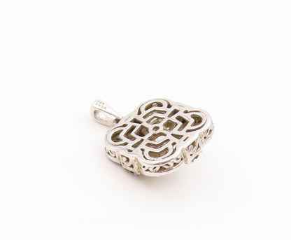 925 Sterling Silver Vintage Pendant Diamonds Square Inlay Spinal Bands  PT24405