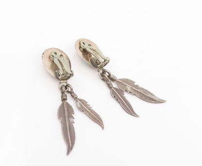 925 Sterling Silver Vintage Earrings NAVAJO  Turquoise Bear Paw Feather  EG14167