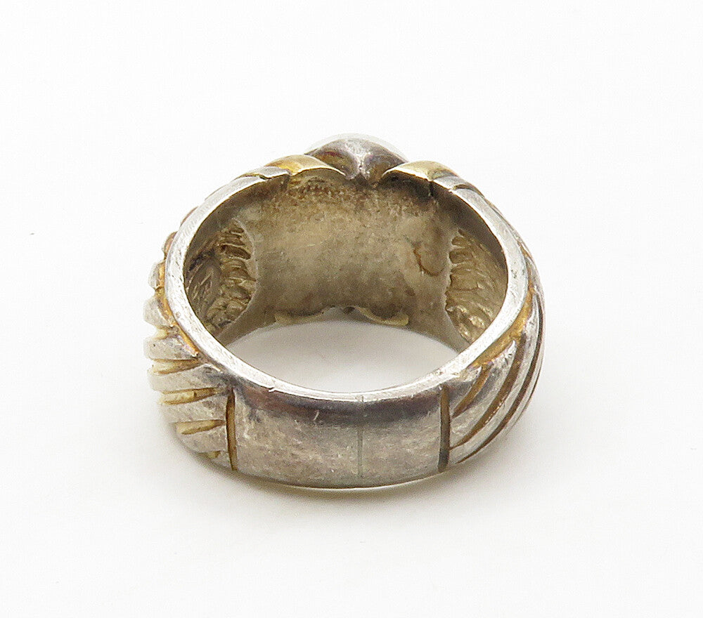 DESIGNER 925 Silver & 18K GOLD  Vintage Pearl 2 Tone Band Ring Sz 5.5  RG16424