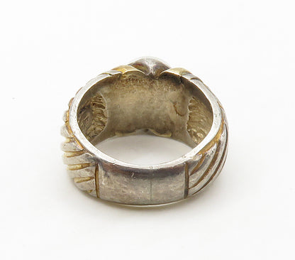 DESIGNER 925 Silver & 18K GOLD  Vintage Pearl 2 Tone Band Ring Sz 5.5  RG16424