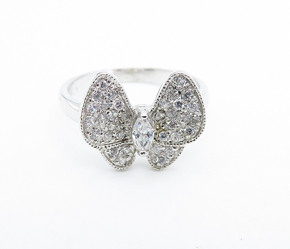 925 Sterling Silver  Cubic Zirconia Butterfly Motif Band Ring Sz 8  RG7276