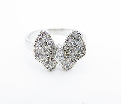 925 Sterling Silver  Cubic Zirconia Butterfly Motif Band Ring Sz 8  RG7276