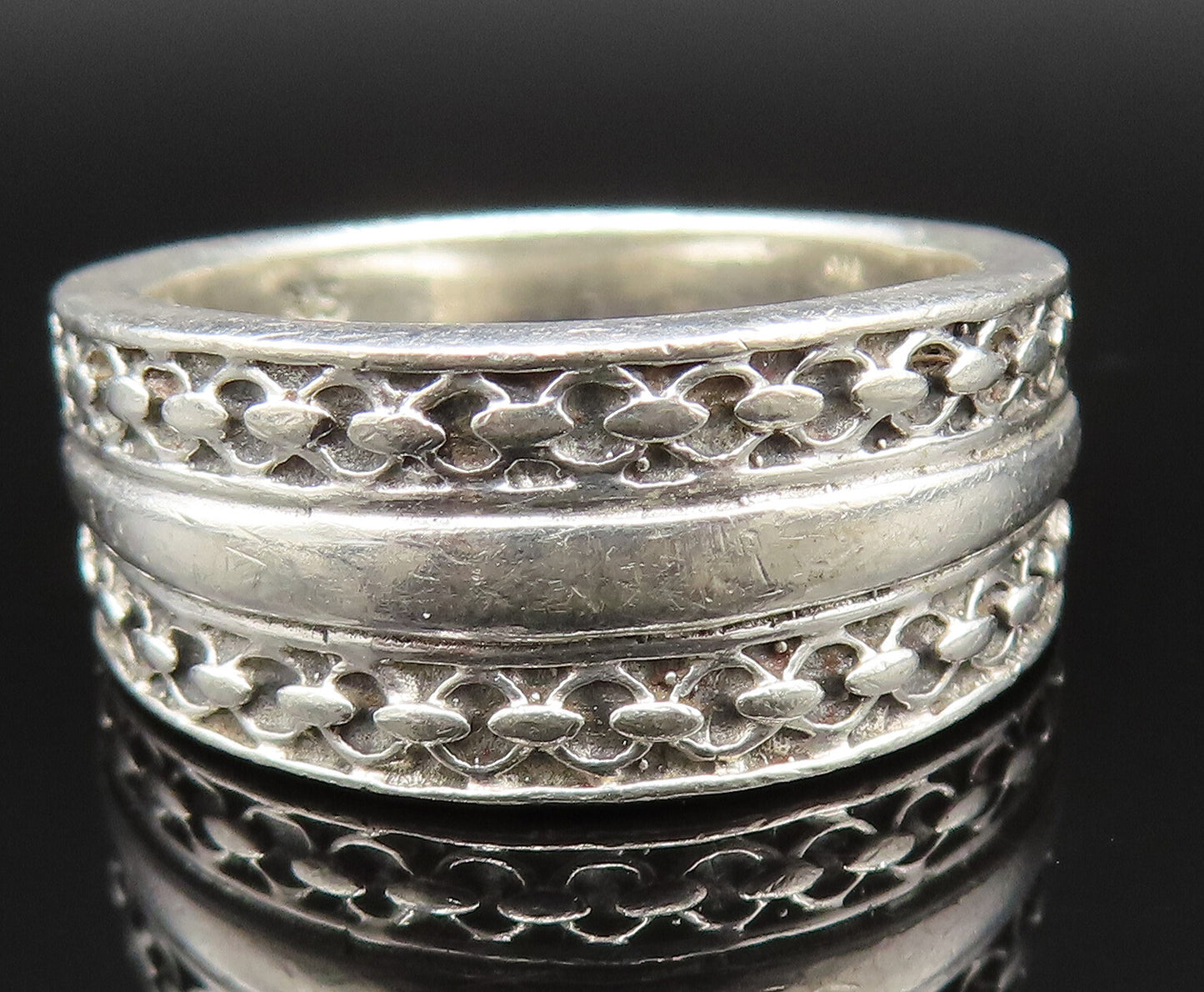925 Sterling Silver  Vintage Smooth Center Rolo Link Band Ring Sz 9  RG25373