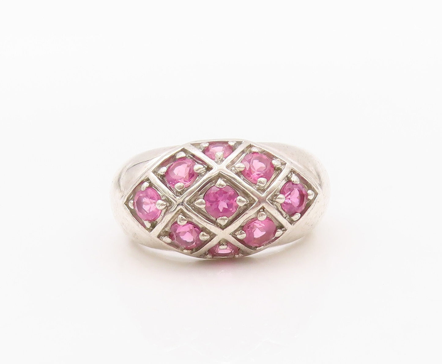 925 Sterling Silver Vintage Ring Pink Round CZ Box Carved Inlay  Sz 6  RG32025