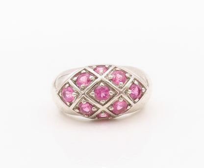 925 Sterling Silver Vintage Ring Pink Round CZ Box Carved Inlay  Sz 6  RG32025