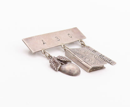 925 Sterling Silver Vintage Brooch GFMW Dangling Book Nut Scale Charm  BP11570