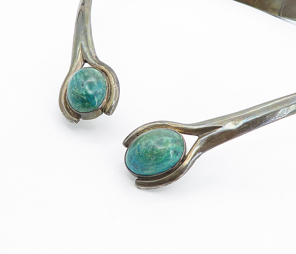 MEXICO 925 Silver Vintage Cabochon Cut Chrysocolla Collar Necklace NE1393