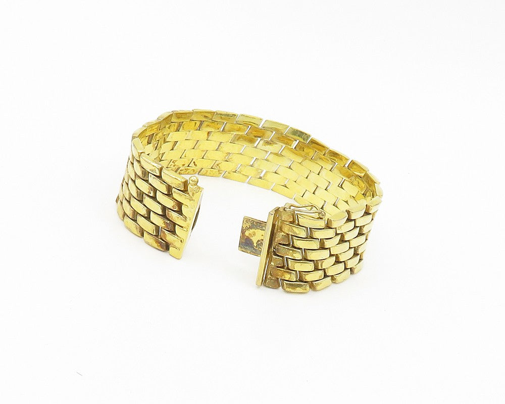 925 Sterling Silver Vintage Gold Plated Brick Layer Chain Bracelet  BT7159
