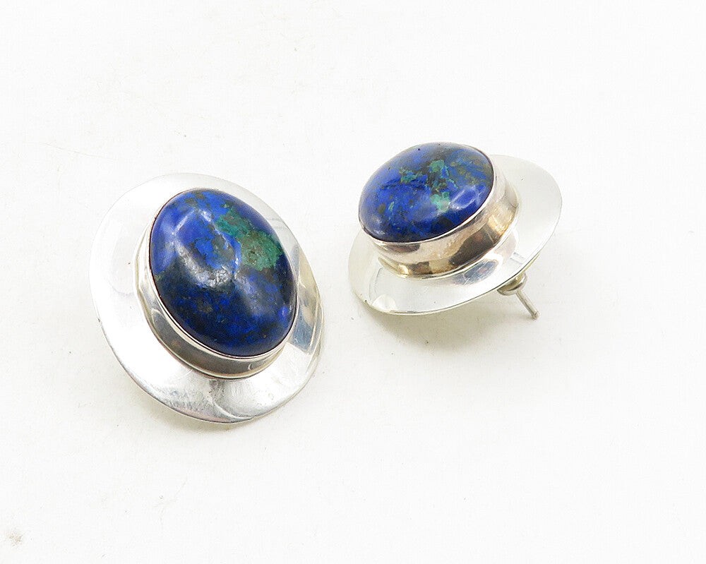 CAROL FELLEY 925 Silver   Vintage Cabochon Cut Azurite Drop Earrings  EG5087
