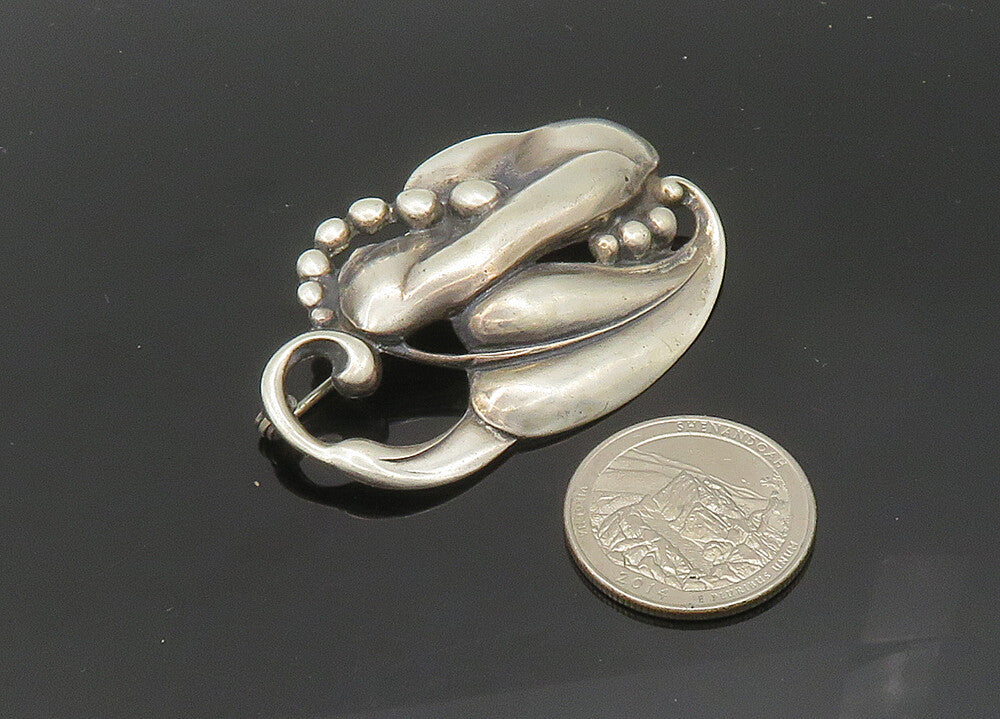 925 Sterling Silver  Vintage Antique Shiny Floral Motif Brooch Pin  BP8171