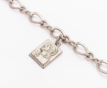925 Sterling Silver Vintage Bracelet Carved Religious Dangling Charms  BT11501