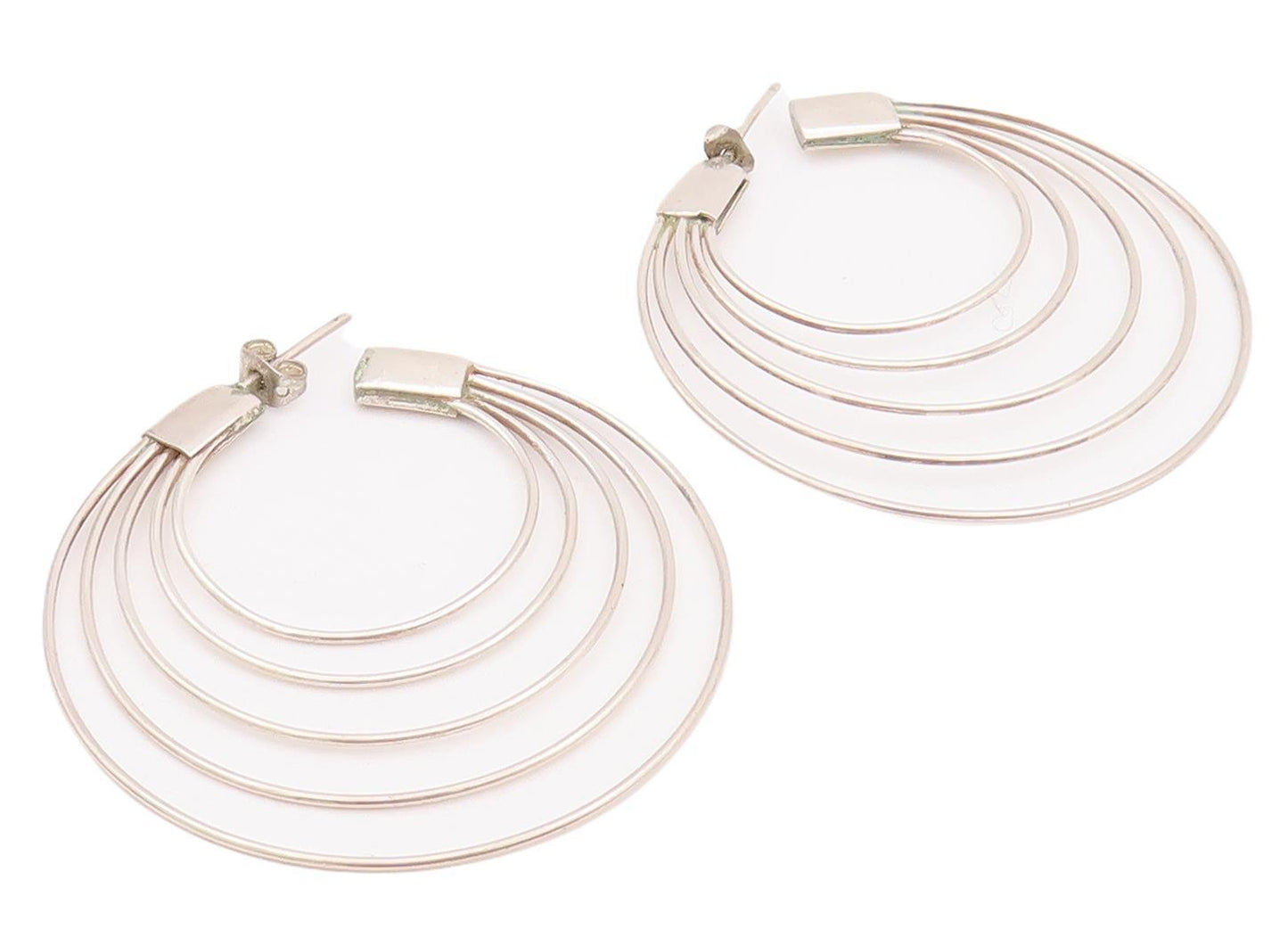 925 Sterling Silver Vintage Earrings Cutout Multi Rings Open Hoop  EG13085