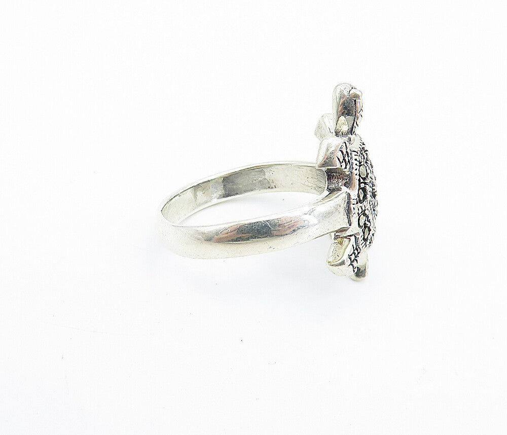 925 Sterling Silver  Marcasite Decorated Turtle Statement Ring Sz 9.5  RG7872