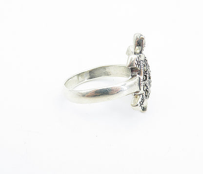 925 Sterling Silver  Marcasite Decorated Turtle Statement Ring Sz 9.5  RG7872