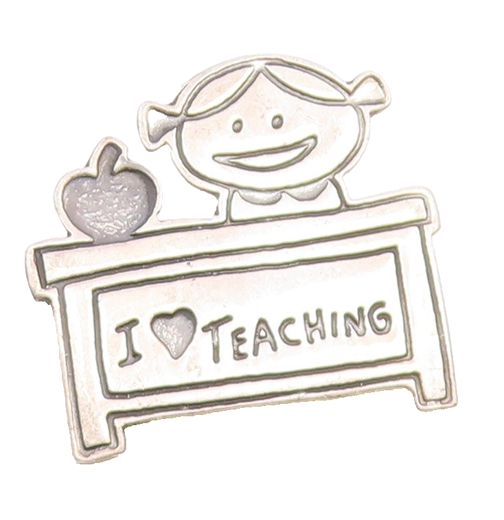 MEXICO 925 Sterling Silver  Vintage Oxidized I Love Teaching Brooch Pin BP4452