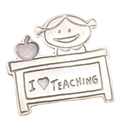 MEXICO 925 Sterling Silver  Vintage Oxidized I Love Teaching Brooch Pin BP4452