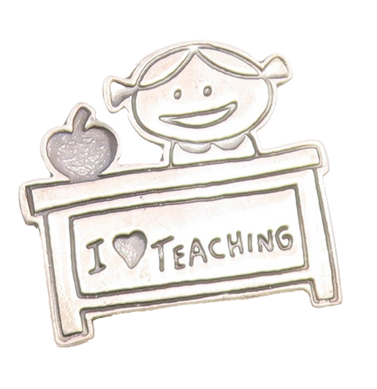 MEXICO 925 Sterling Silver  Vintage Oxidized I Love Teaching Brooch Pin BP4452