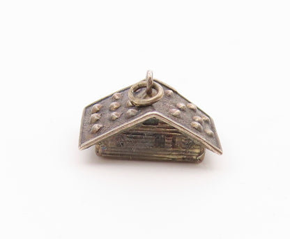 925 Sterling Silver  Vintage Dark Tone Cottage House Motif Pendant  PT18460