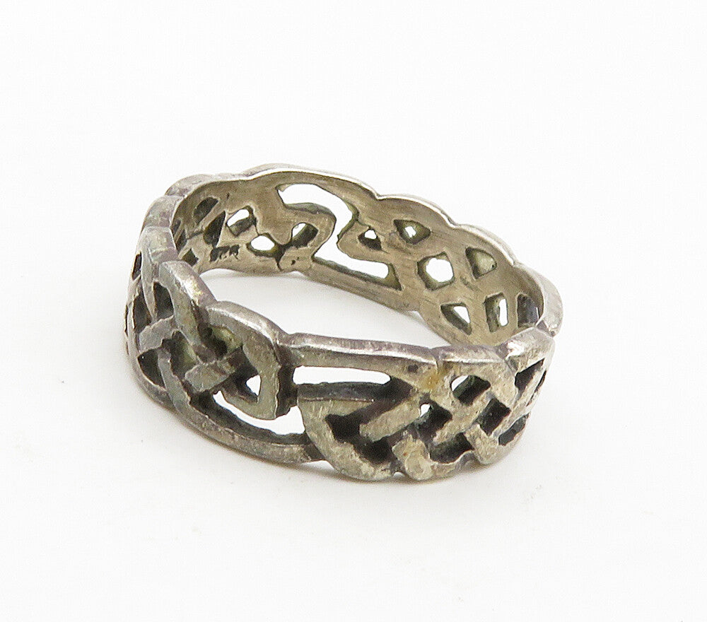 925 Sterling Silver  Vintage Oxidized Celtic Knot Band Ring Sz 6  RG15694