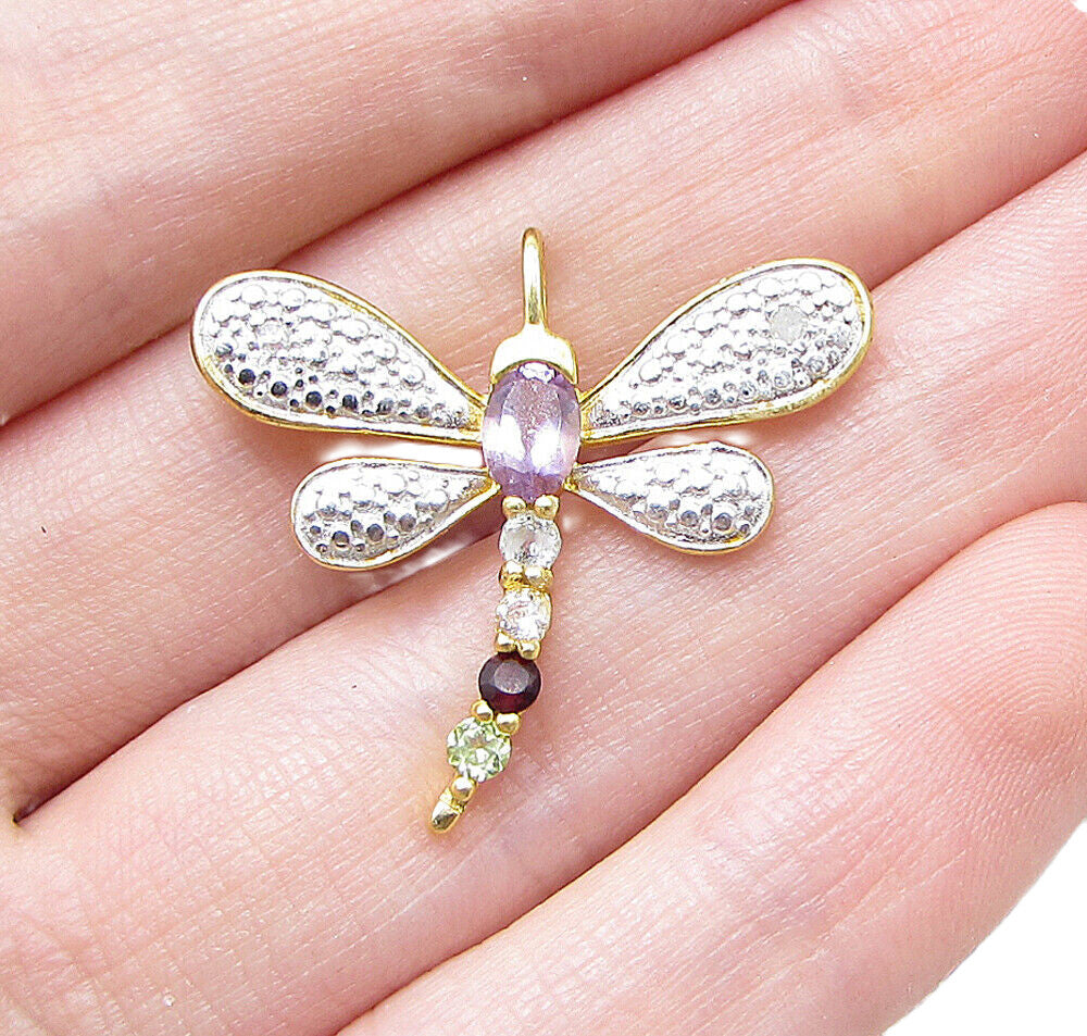 Gold Over 925 Silver  Gemstones & Genuine Diamonds Firefly Pendant  PT1249
