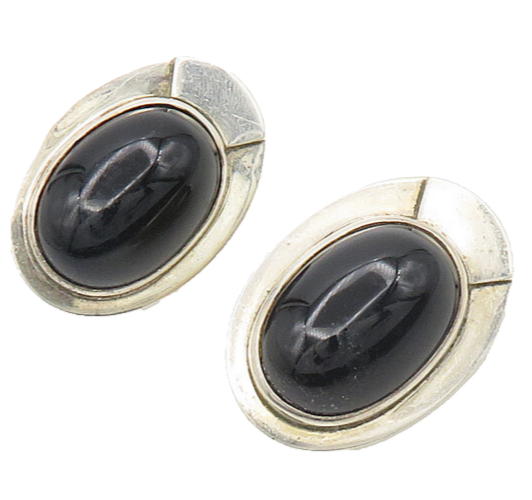 MS NAVAJO 925 Silver & 14K GOLD  Vintage Black Onyx Non Pierce Earrings EG9192