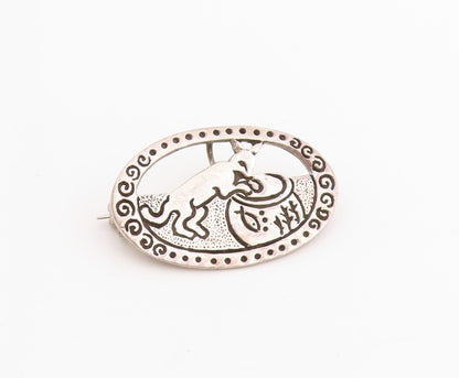 925 Sterling Silver Vintage Brooch Kangaroo Folk Art Animal Motif Pin  BP11976
