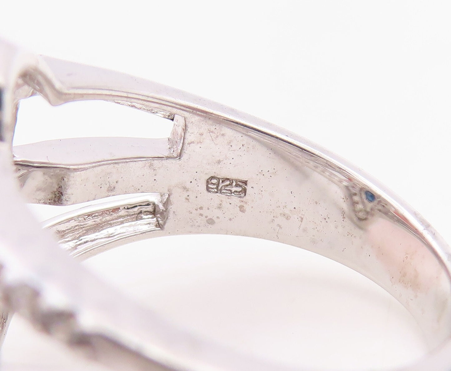 925 Sterling Silver Vintage Ring Modernist Floral Cut Sapphire & CZ Sz 7 RG30134