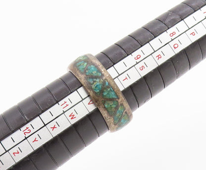 925 Sterling Silver Vintage Ring Crushed Turquoise Triangle Inlay Sz 10 RG35686