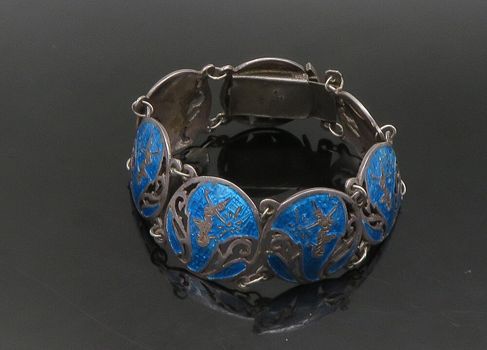 SIAM 925 Sterling Silver  Vintage Enamel Dancer Round Chain Bracelet  BT8997