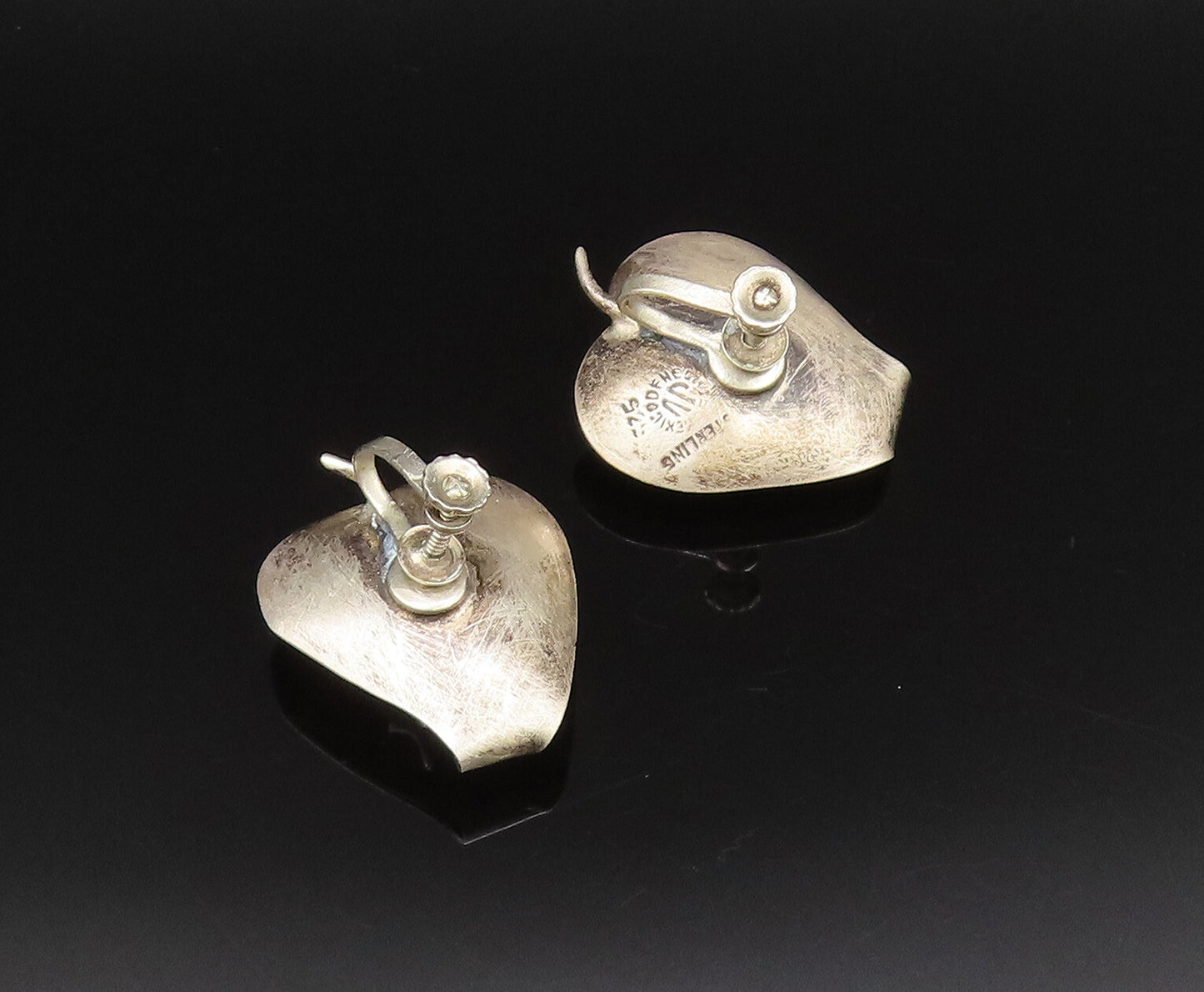 MEXICO 925 Silver  Vintage Modernist Obsidian Screw Back Earrings  EG12143