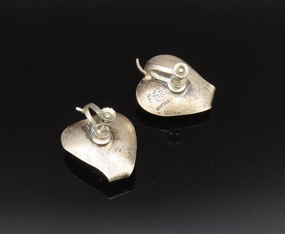 MEXICO 925 Silver  Vintage Modernist Obsidian Screw Back Earrings  EG12143