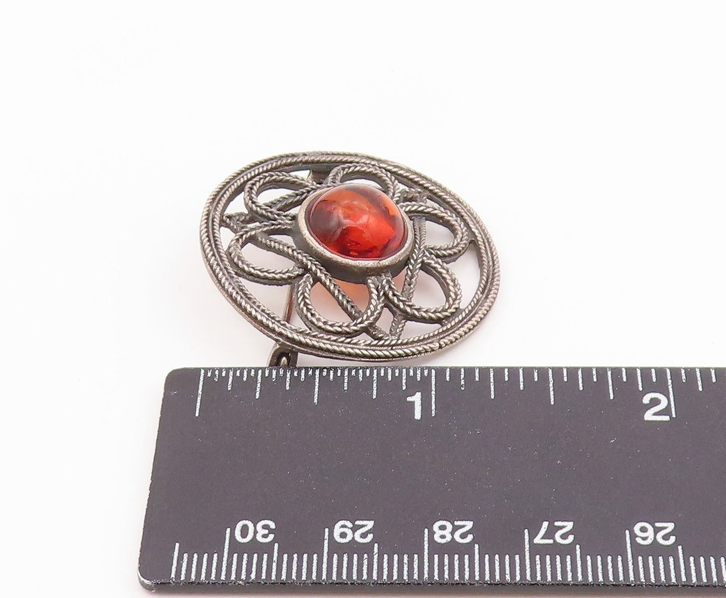 925 Sterling Silver  Vintage Cabochon Amber Wheat Floral Brooch Pin  BP4831