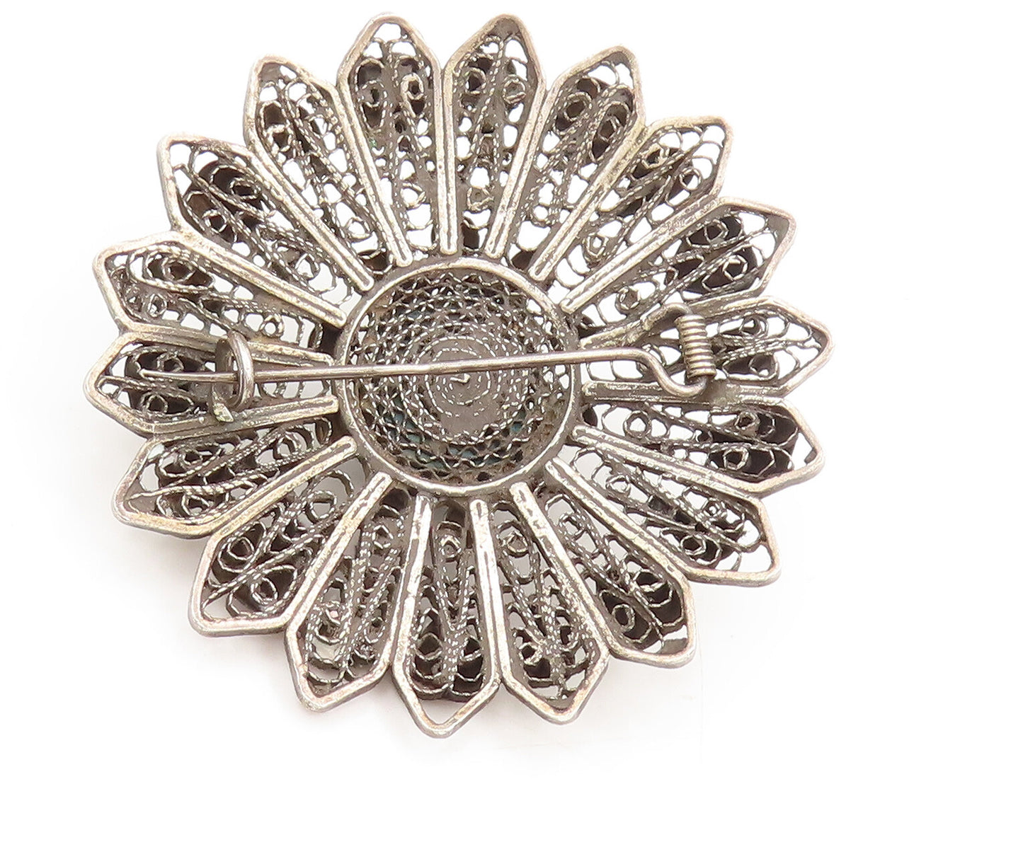 MIDDLE EAST 925 Silver  Vintage Carved Scarab Floral Brooch Pin  BP10307
