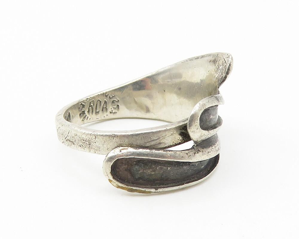 RCA MEXICO 925 Silver  Vintage Oxidized Detail Wrap Band Ring Sz 5  RG10881